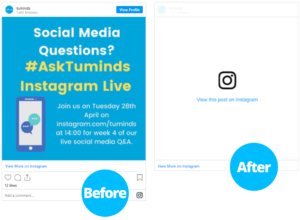 Instagram post embed before and after Facebook API change